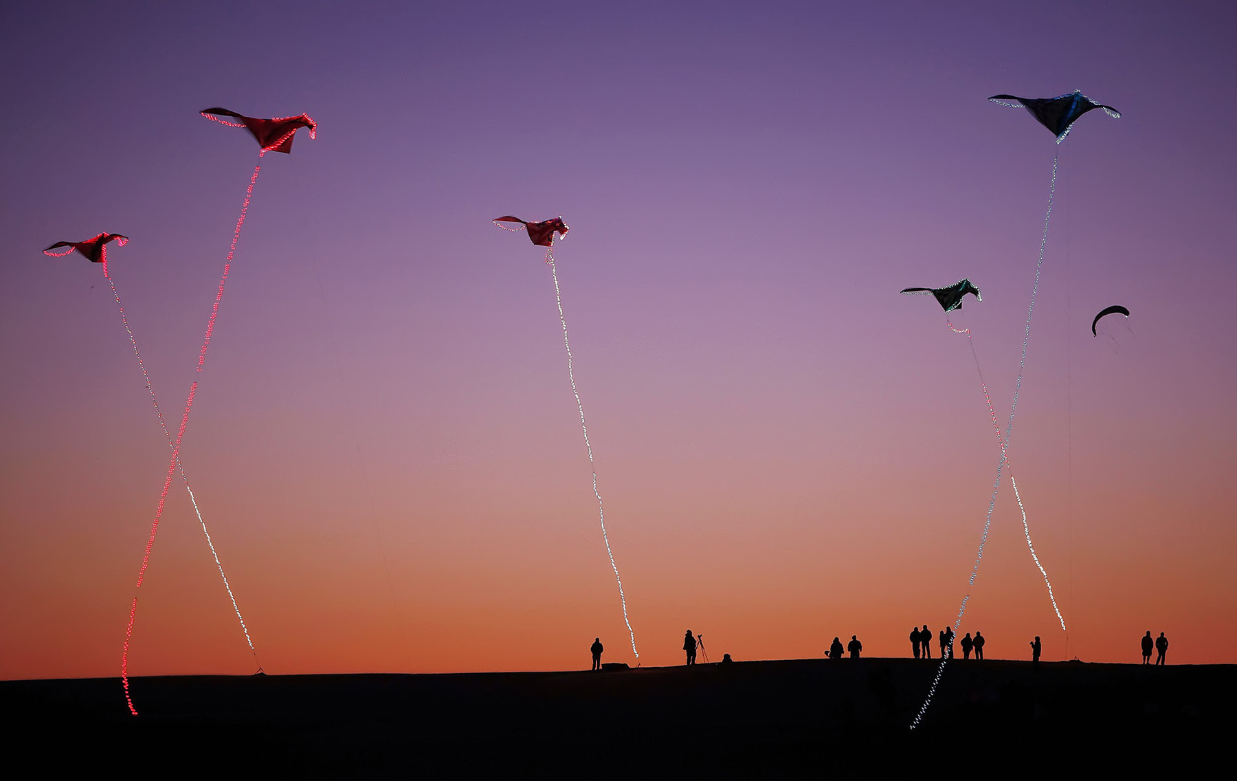 Kites with Lights on Jockeys Ridge in Kitty Hawk, NC.